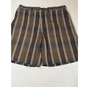 Polo Ralph Lauren Mens Plaid Cotton Shorts Brown Blue Size 36 Button Fly